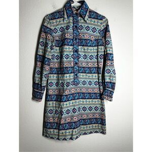 Grasshopper Women’s Shirt Dress 1/2  Buttoned Paisleys Print Long Sleeve Size 7/